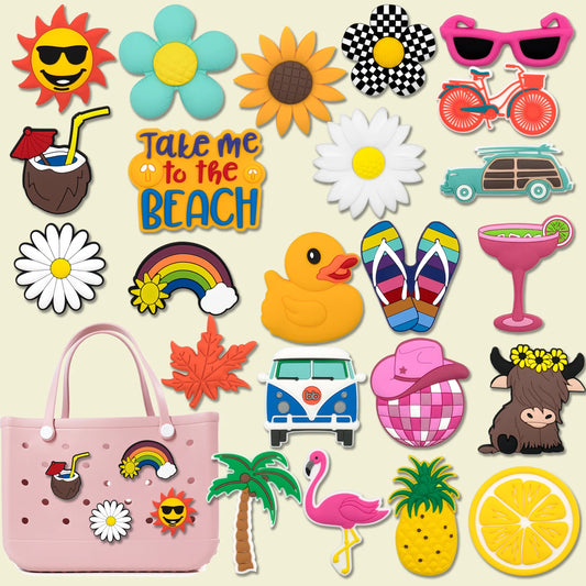 1/5pcs PVC Sunflower Rainbow Decorative for with Hole Tote Bag Accessories for Girl Women Beach Hand Bag Charms Decorations Buck