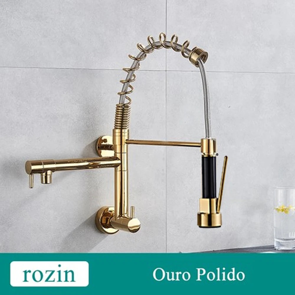 Rozin Matte Black Pull Down Kitchen Faucet Single Cold Water Dual Spouts Kitchen Tap 4 Colors Wall Mounted ABS Nozzle Crane