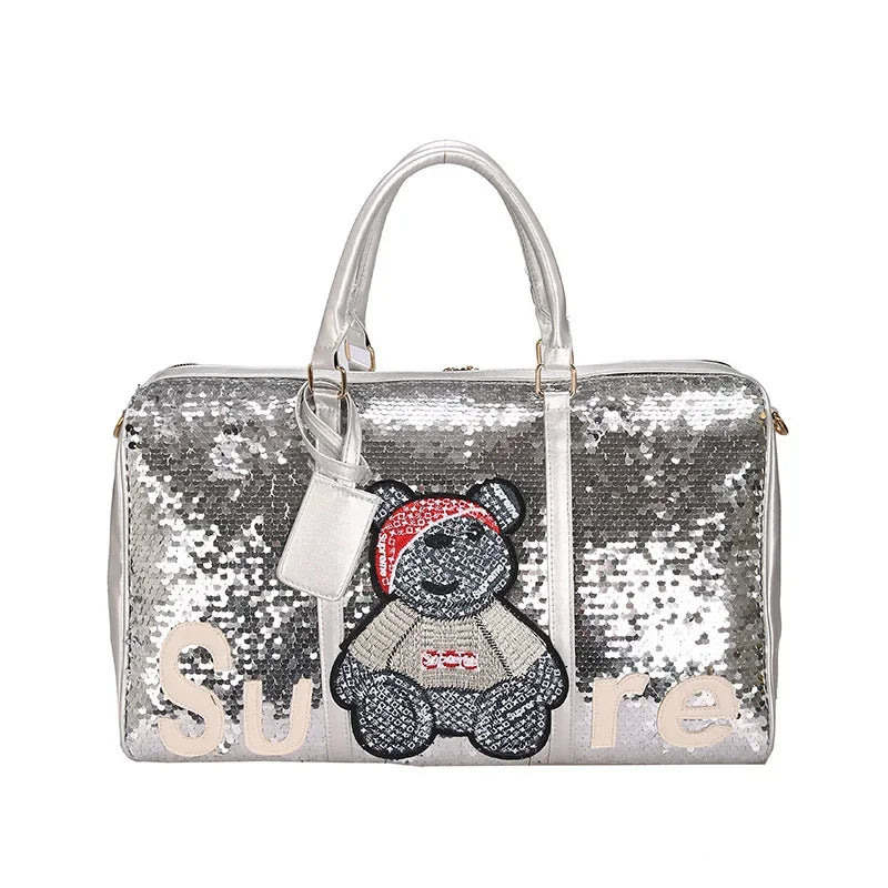 Women Travel Bag Large Capacity Shoulder Crossbody Bag Fashion Sequins Luggage Pack High Quality Handbag Luxury Lady Weekend Bag