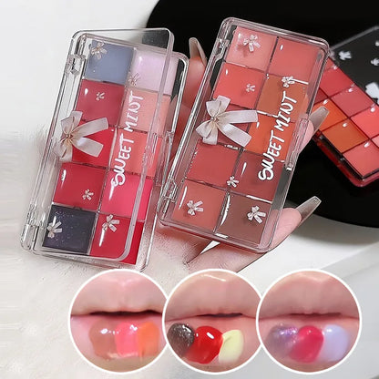 Sweet Mint 10-Color Lip Tint Palette — Natural Hydrating Formula, Non-Transfer Mirror-Gloss Finish,