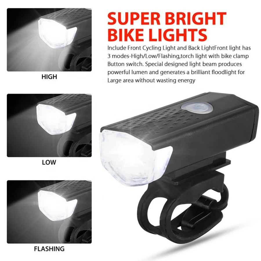 USB LED Rechargeable Bike Bicycle Light Set MTB Road Bike Front Back Headlight Lamp Flashlight Cycling Light Cycling Accessories