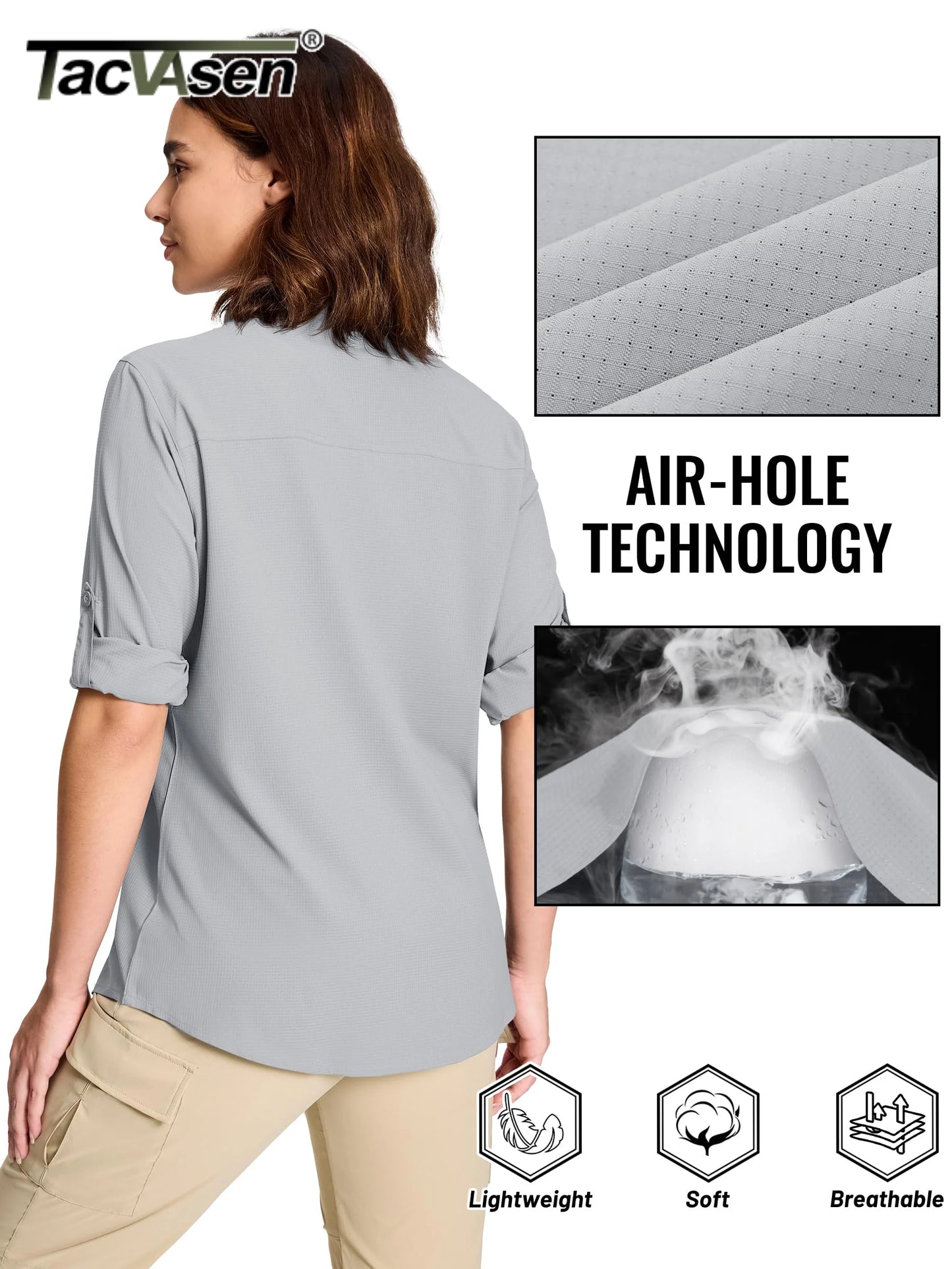 TACVASEN Quick Dry Hiking Fishing Blouse Womens Long Sleeve Button Down Outdoor Camping Shirts Breathable Sun Protection Tops