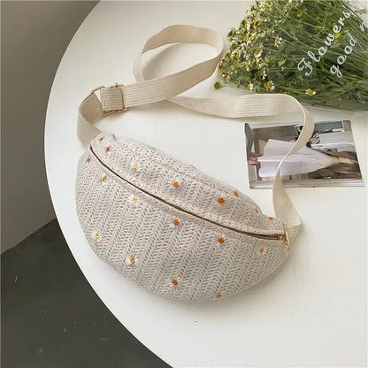 Women's Waist Bag Straw Woven Ladies Shoulder Crossbody Bags for Women 2025 Summer Fanny Pack Fashion Phone Female Chest Bag