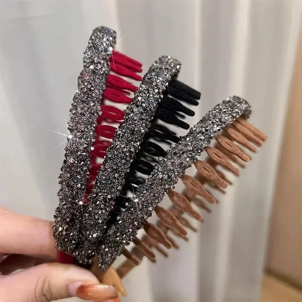 2023 Korea Fashion Simple Crystal Headbands Women New Velvet Rhinestone Face Wash Hairbands Hair Hoop Bezel Hair Accessories