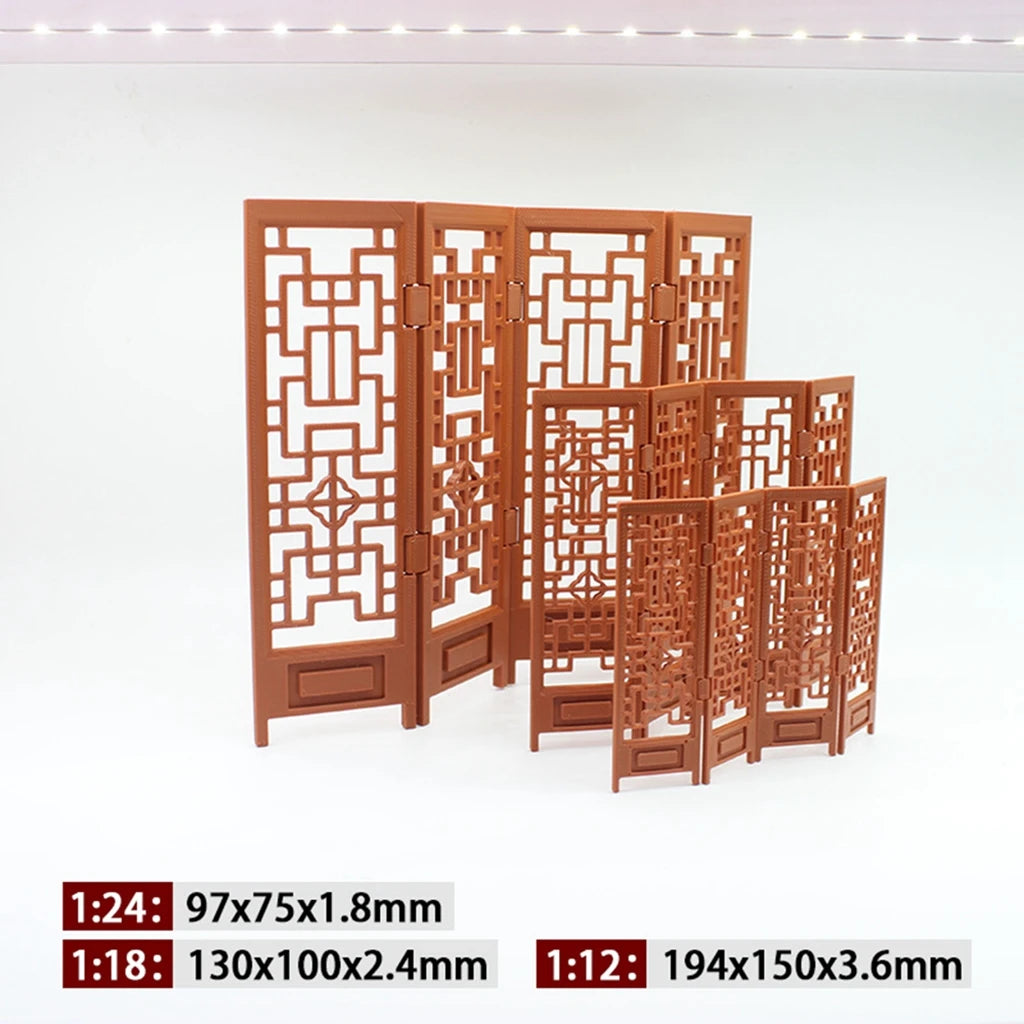 1/12 Dollhouse Miniature Furniture  Model  Mini Screen Antique Imitation Wooden Partition Doll Decoration Accessories Toys