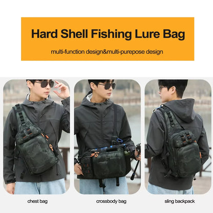 Tactical Fishing Sling Shoulder Bag with Rod Holder Large Storage Outdoor Hiking Climbing Camping Rucksack Chest Fanny Pack