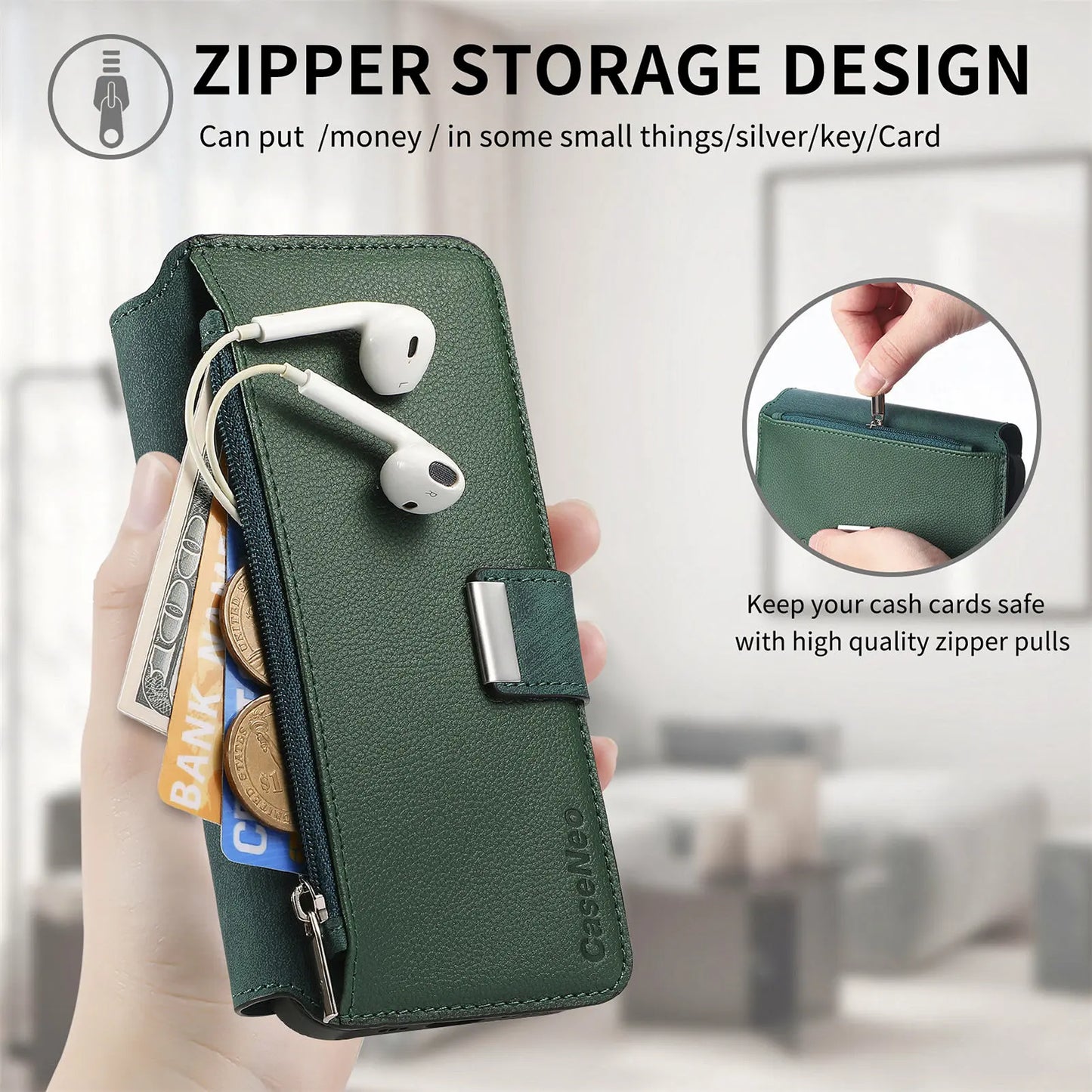 2 in 1 Detachable Zipper Cards Solt Wallet Leather Case For Samsung A16 A26 A56 A26 S24 S25 Ultra S23 Plus Bag Magnetic Cover