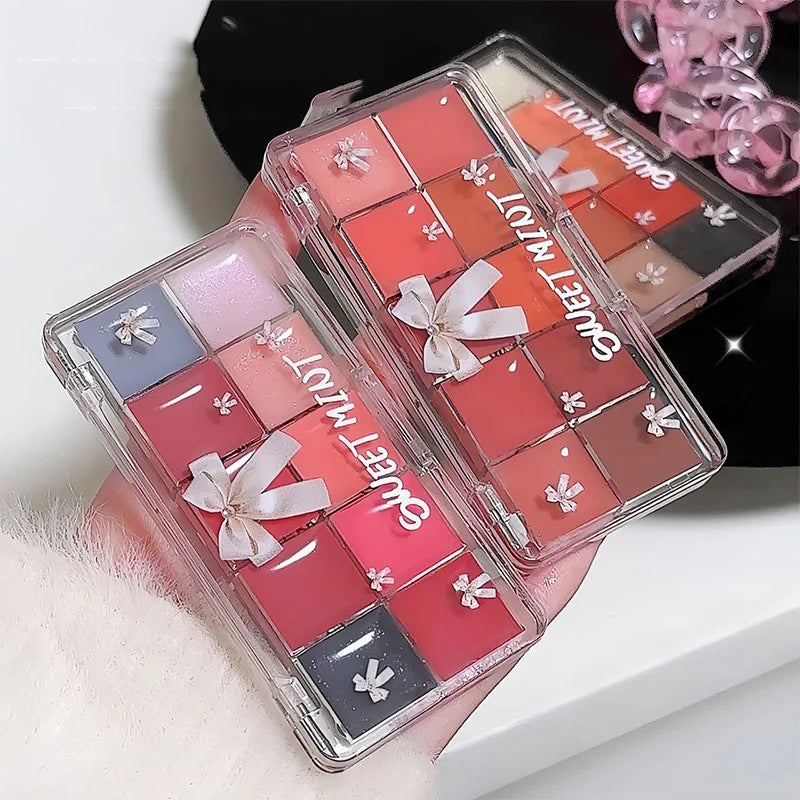 Sweet Mint 10-Color Lip Tint Palette — Natural Hydrating Formula, Non-Transfer Mirror-Gloss Finish,