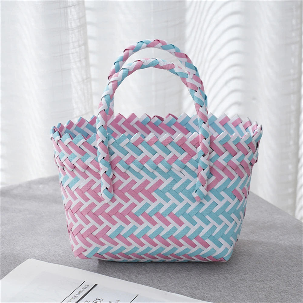 Summer Trend Hand Woven Handbag Square Little Basket 2025 New Straw Cute Colorful Bags Hundred Collision Color Holiday Beach Bag