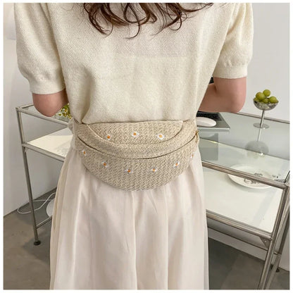 Women's Waist Bag Straw Woven Ladies Shoulder Crossbody Bags for Women 2025 Summer Fanny Pack Fashion Phone Female Chest Bag