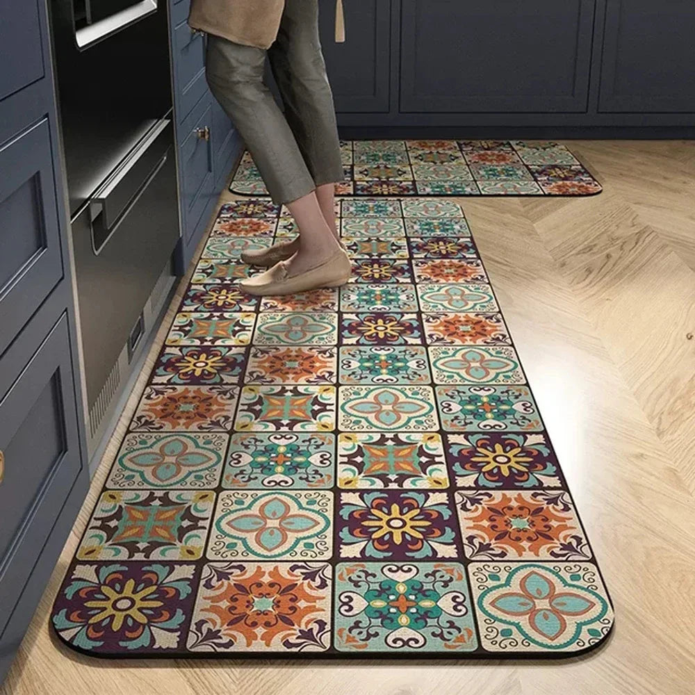 VIKAMA Modern Retro Light Luxury Premium Feeling Floor Mats Non-slip Durable Living Room Kitchen Bathroom Home Decoration