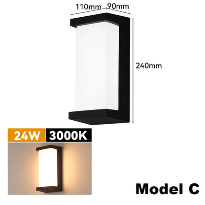 Waterproof Outdoor LED Wall Light 24W Modern Exterior Wall Lamp AC90-260V Outside Facade Wall Lighting for Street Porch Garden
