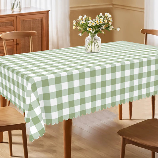 1 Piece of Spring and Summer Plaid Round and Rectangular Tablecloths, Available in Various Sizes, French Retro Green Plaid Pattern Printing, Tablecloths for Home Kitchen, Indoor and Outdoor Use, Spring and Summer Home Decorat