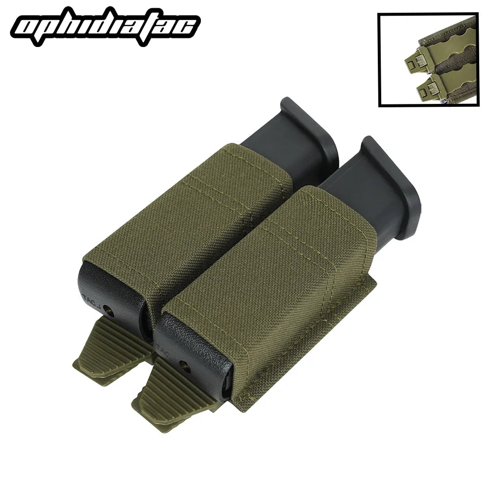 OPHIDIAN MOLLE Mag Pouch FAST 9MM Double Mag Bag Hunting CS Games Air soft Holder With Nylon Support Clip