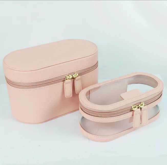 Travel portable multi functional fashionable makeup bag large capacity transparent cosmetic bag with small bag