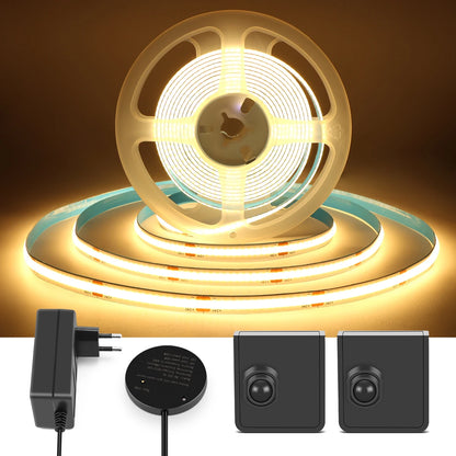 Room Entrance Auto On Off LED Lights RF Receiver + Movable Wireless PIR Motion Sensor COB LED Strip DC24V Indoor Bed Night Lamp