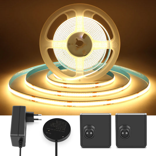 Room Entrance Auto On Off LED Lights RF Receiver + Movable Wireless PIR Motion Sensor COB LED Strip DC24V Indoor Bed Night Lamp