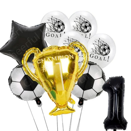 White Football Birthday Party Decorations Soccer Disposable supplies Tablecloth bag balloons children favors Kids Boys Baby game