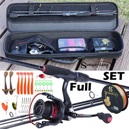 Sougayilang 1.8-2.4m Portable CarbonFishing Rod  and 13+1BB Spinning Fishing Reel and Line Bag Fishing Accessories Set