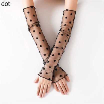 Summer Fashion Lady Gauze Sun Protection Sleeves Gloves Women Thin Long Fingerless Arm Warmers Sunscreen UV Breathable Mittens