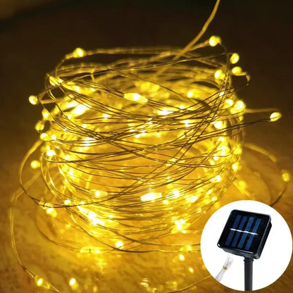 1 Pack Copper Wire Outdoor Solar Light String 8 Modes for Wedding Party Home Garden Summer Decoration LED Solar Garland Lamp