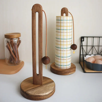 Solid Wood Paper Towel Holder Kitchen Punch-Roll Paper Storage Rack Lazy Rag Plastic Wrap Bag Storage Rack Kitchen Accessories