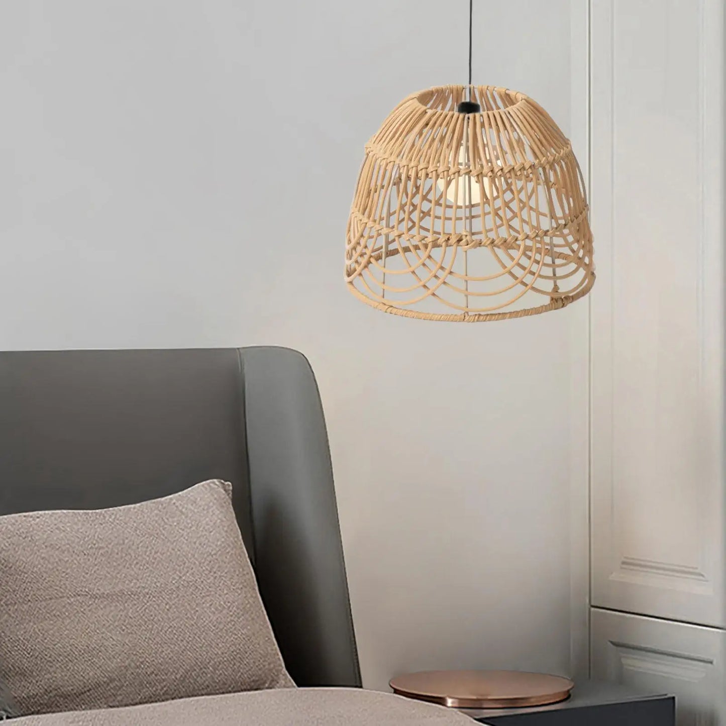 Weave Rattan Lampshade Retro Chandelier Light Cover Ceiling Pendant Lamp Cover for Home Living Room Bedroom Teahouse Hotel