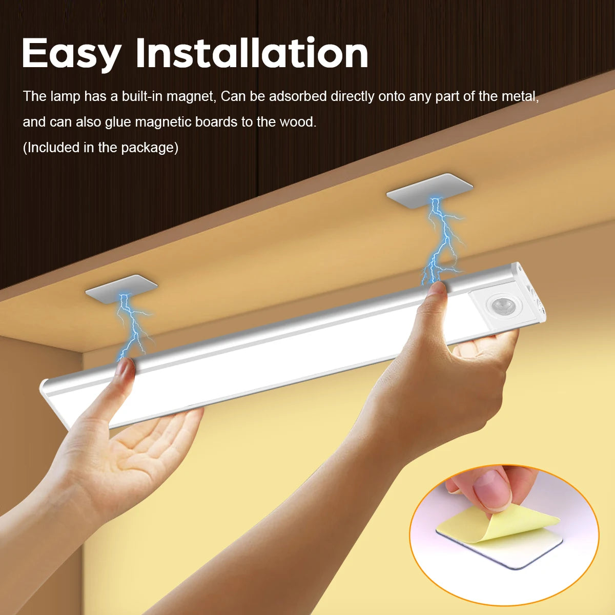 3 Colors Changeable Kitchen Under Cabinet Light Bar Rechargeable USB LED Night Lamp with Human Body Moment PIR Motion Sensor 5V