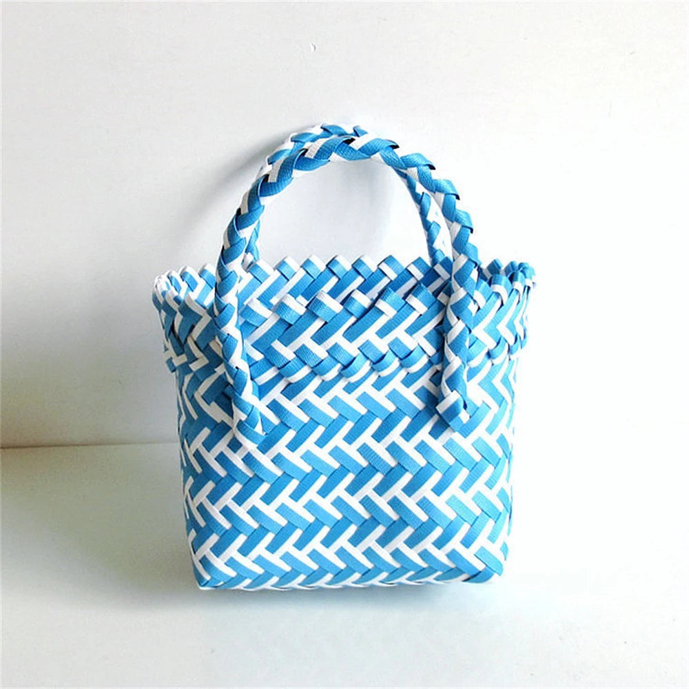 Summer Trend Hand Woven Handbag Square Little Basket 2025 New Straw Cute Colorful Bags Hundred Collision Color Holiday Beach Bag