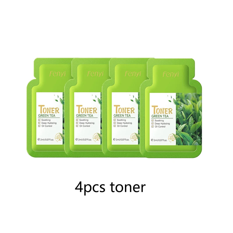 4pcs Green Tea Skin Care Sets Trial Pack Korean Cosmetics Acne Treatment Face Cream Eye Cream Face Care Set For Women Sakura Kit
