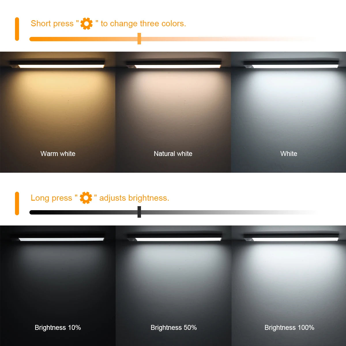 3 Colors Changeable Kitchen Under Cabinet Light Bar Rechargeable USB LED Night Lamp with Human Body Moment PIR Motion Sensor 5V