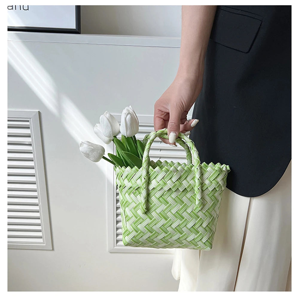 Summer Trend Hand Woven Handbag Square Little Basket 2025 New Straw Cute Colorful Bags Hundred Collision Color Holiday Beach Bag