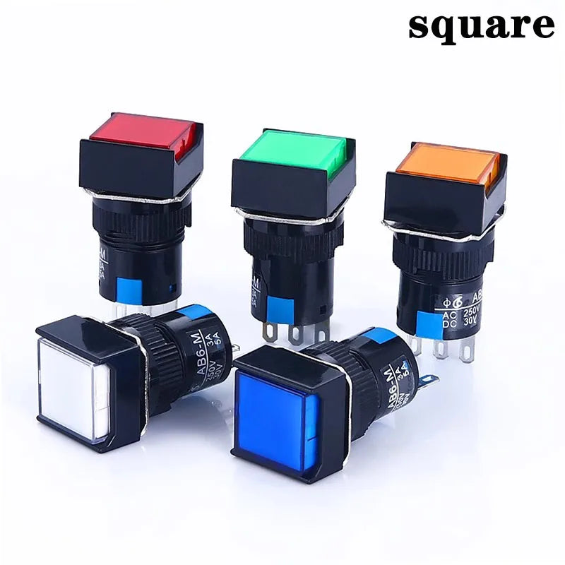 1NO1NC/2NO2NC 6.3V 12V 24V 220V Momentary Illuminuted Maintain Push Button Switches 16MM Latching Push Button Lamp LED