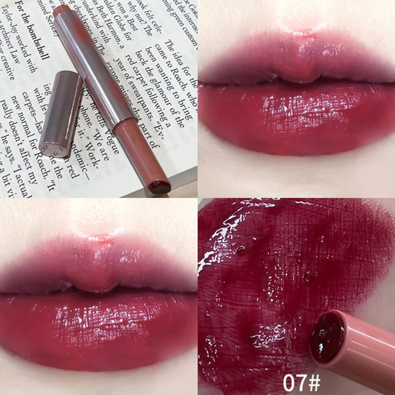 Strawberry Brown Jelly Lipstick Water Gloss Mirror Lip Gloss Moisturizing Hydrating Water Light Lip Stick Non-Sticky Lips Makeup