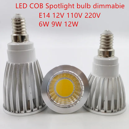 1X High Lumen E14 LED COB Spotlight 6W 9W 12W Dimmable AC12V 110V 220V LED Spot Light Bulb Lighting Lamp Warm/Cool white
