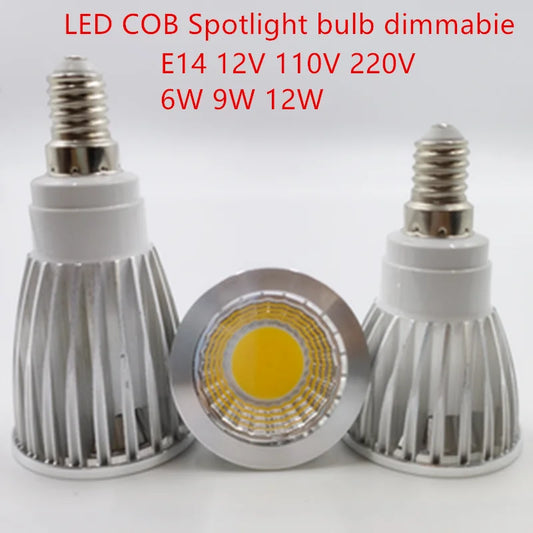1X High Lumen E14 LED COB Spotlight 6W 9W 12W Dimmable AC12V 110V 220V LED Spot Light Bulb Lighting Lamp Warm/Cool white