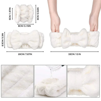 3Pcs Bow Headband Wristband Set Towel Elastic Soft Washing Face Shower Make Up Yoga Sports Skincare Headband For Women Girls