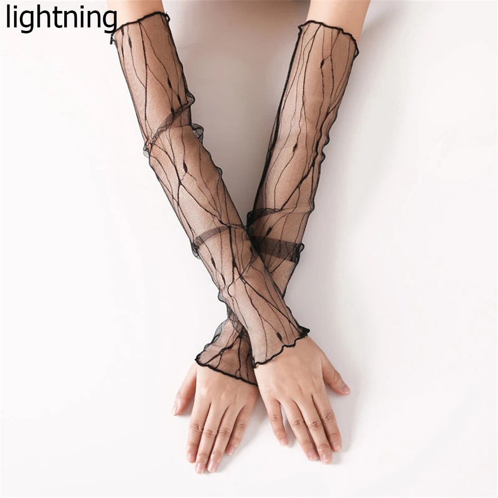 Summer Fashion Lady Gauze Sun Protection Sleeves Gloves Women Thin Long Fingerless Arm Warmers Sunscreen UV Breathable Mittens