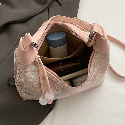 4 Colors Embroidered Chinese Style Handbag Zipper Canvas Pea Purses Adjustable Luxury Cheongsam Bag Work