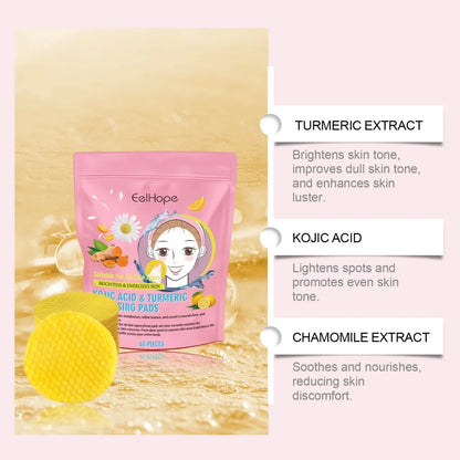 Turmeric Face Cleanser 40pcs Turmeric Kojic Acid Facial Exfoliating Cleansing Pads Reduce Dark Spots Skin Brightening Face Wash
