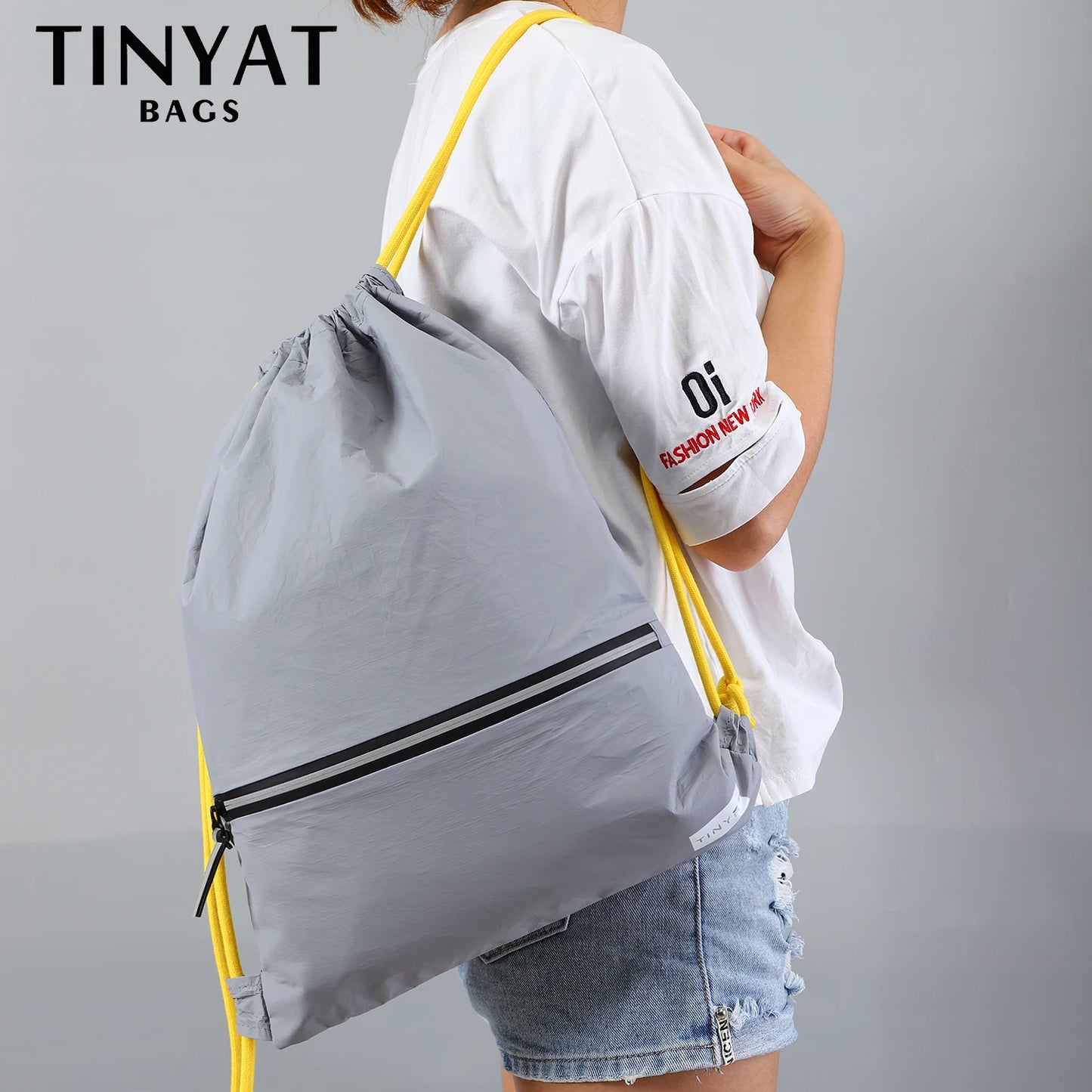 TINYAT Heavy-Duty Drawstring Sports Bag Waterproof polyester Backpack for Gym,Riding, Large Capacity Shoes and Clothes Organizer