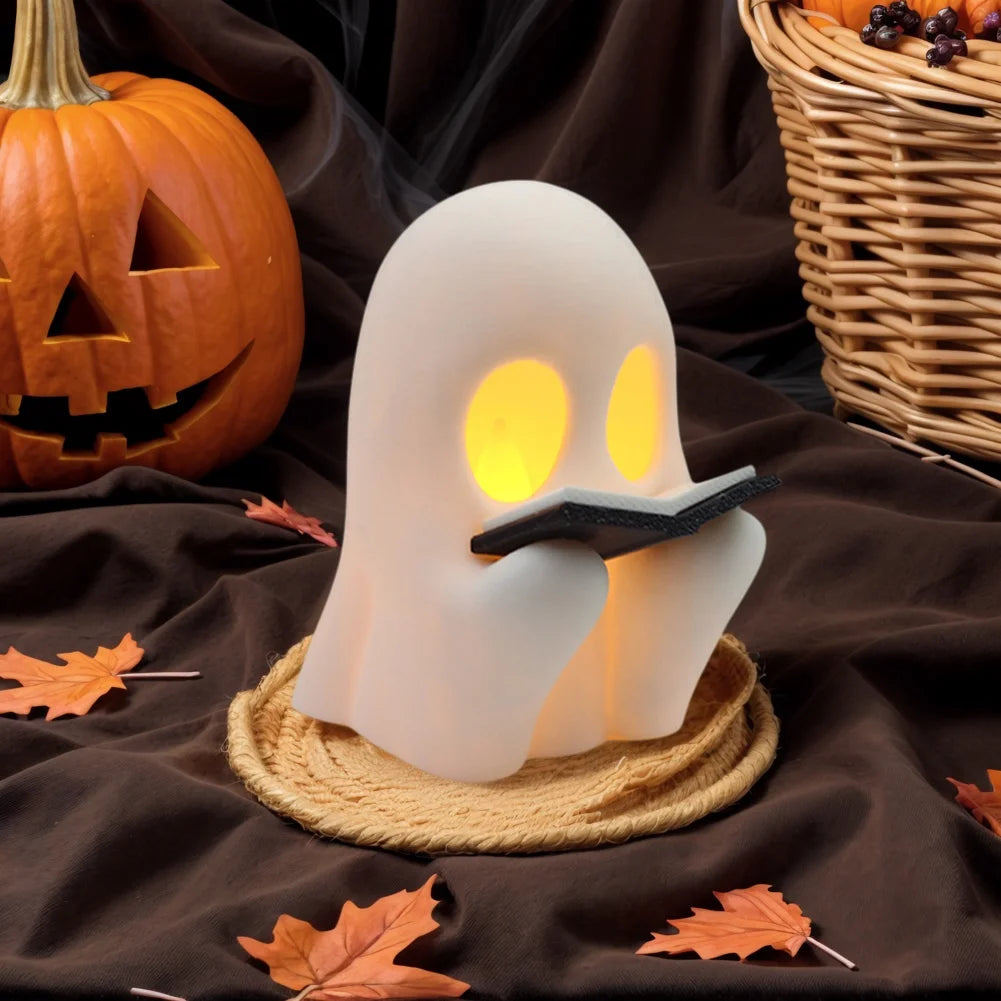 Halloween Cute Ghost Lamp Battery Powered Light Up Halloween Ornament Lovely Ghost Figurine Light for Bedroom Study Room Reader