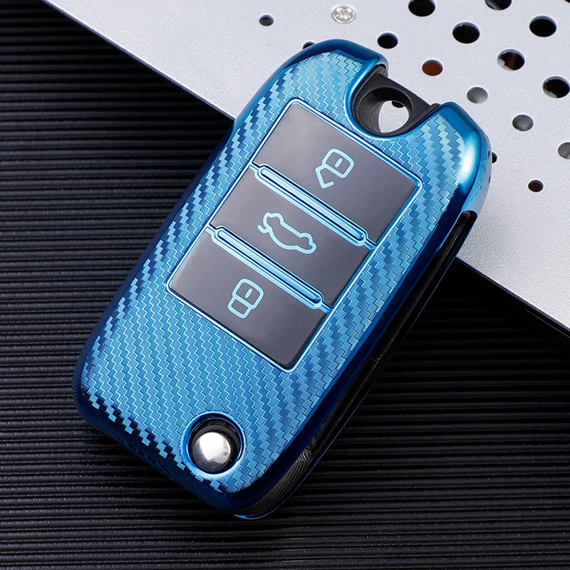 TPU Carbon Fiber Car Flip Key Case Cover Bag Holder Keychain for Roewe RX5 MG3 MG5 MG6 MG7 MG ZS GT GS 350 360 750 W5