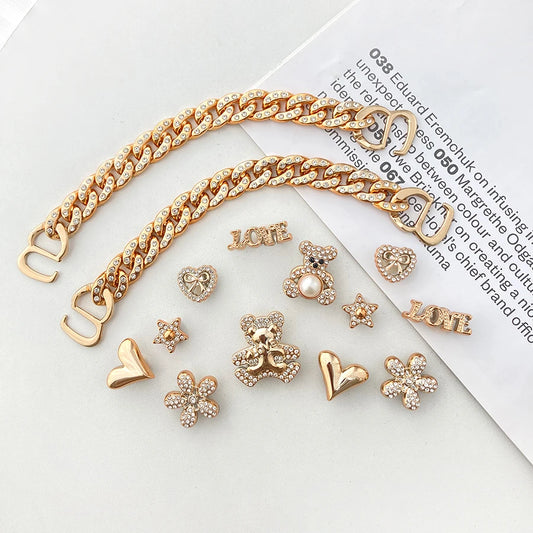 12/14pcs Sparkling Luxury Bear Detachable Shoes Decorations Chain Charms Buckles Suitable For Clogs Bag Hat Party Gift Idea