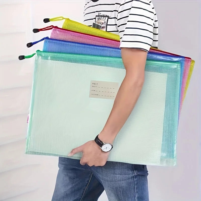 5pcs Transparent Zipper Storage Bag A3 A4 5 Plastic Mesh Waterproof Storage for Files Toys Stationery for Office Home Travel Use