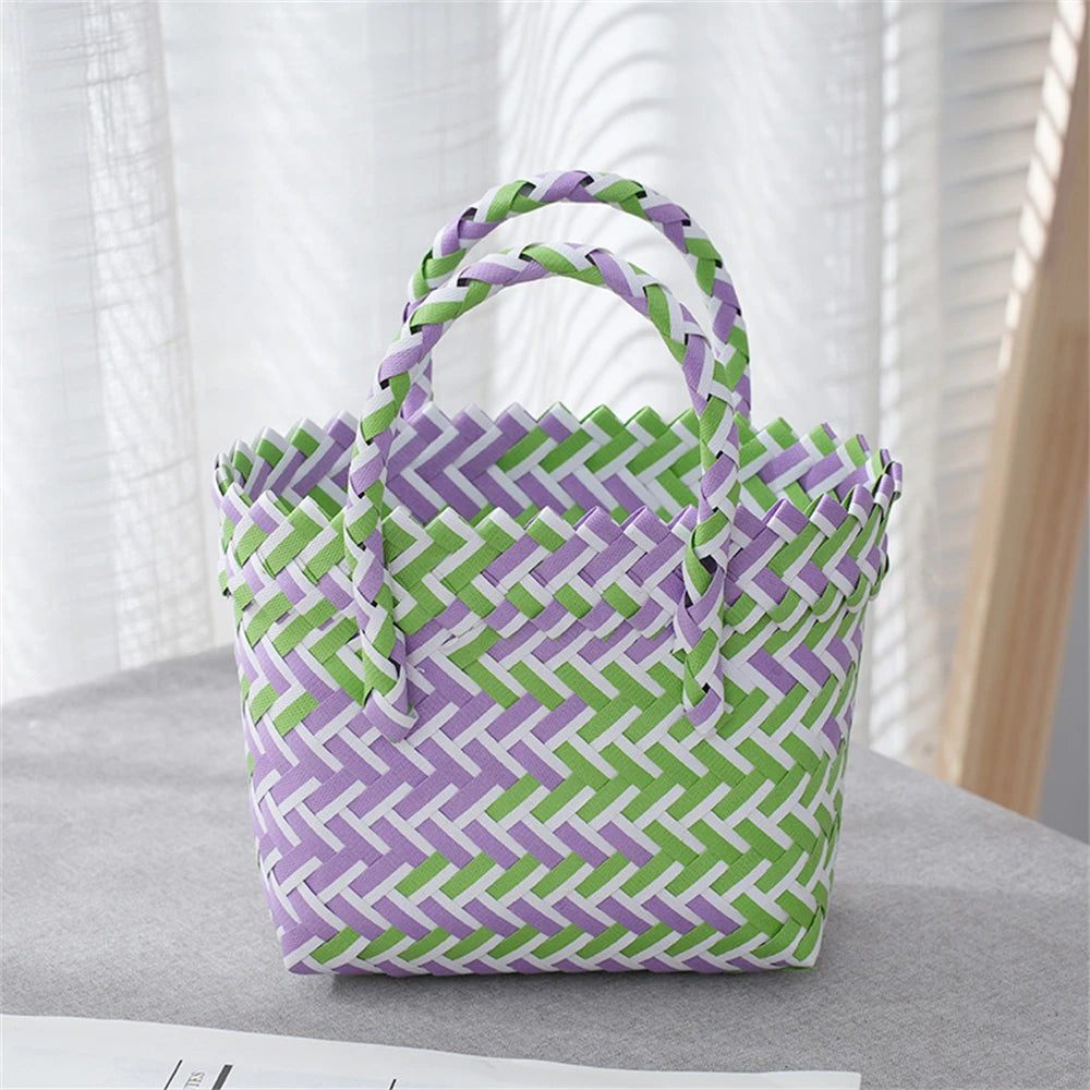 Summer Trend Hand Woven Handbag Square Little Basket 2025 New Straw Cute Colorful Bags Hundred Collision Color Holiday Beach Bag