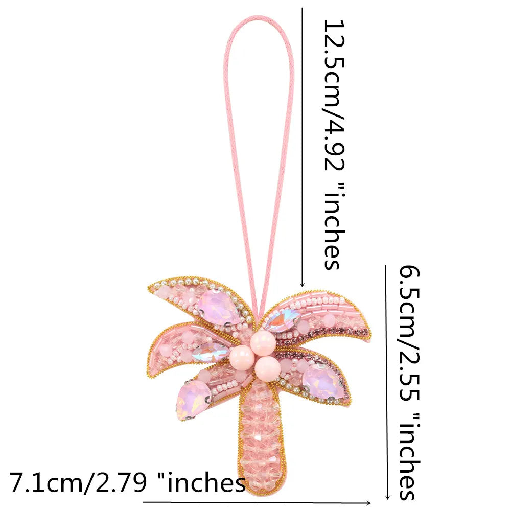 3D Handmade Rhinestone Beaded Coconut tree, butterfly hanging rope Patches Crystal Bag lanyard Patch beading Applique Patch
