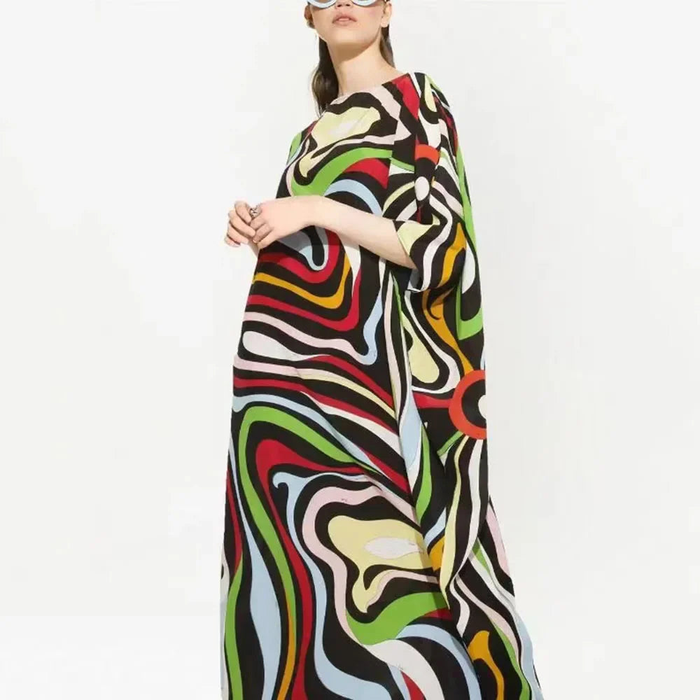 Y2K Style Cover-ups for Swimwear Women 2024 Summer New Print Loose Long Robe Sun Protection Beachwear Bathing Suit One Size