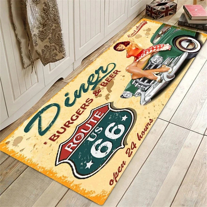 Route 66 Design Kitchen Floor Mat Entrance Doormat Home Decor Carpet for Living Room Bedroom Rugs Bathroom Non-slip Mat Foot Pad