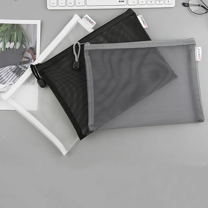 A4A5A6 Exam Paper Bag Pen Bag Mesh Zipper Student Office Simple Large Capacity Paper Bag Document Bag Folder Transparent
